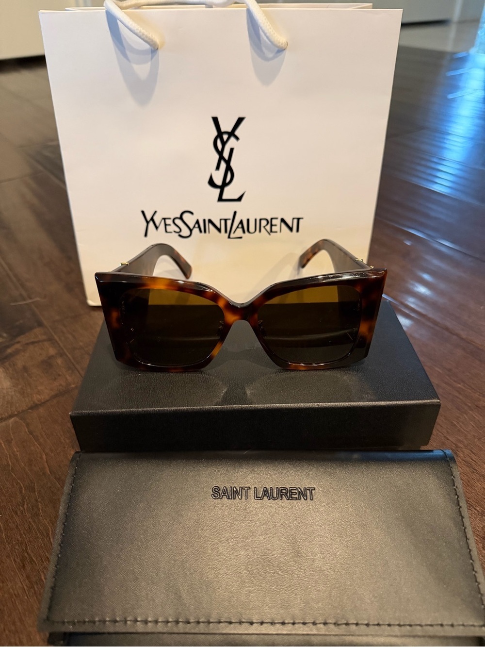 Saint Laurent Women’s Tortoiseshell Square Sunglasses - Dark Brown Lenses